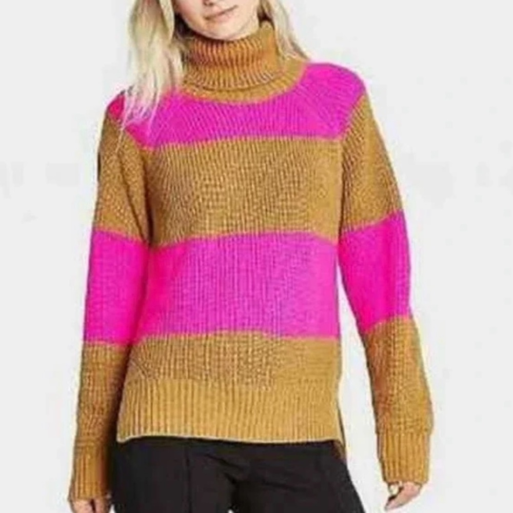 Who What Wear Pink and Tan Striped Sweater